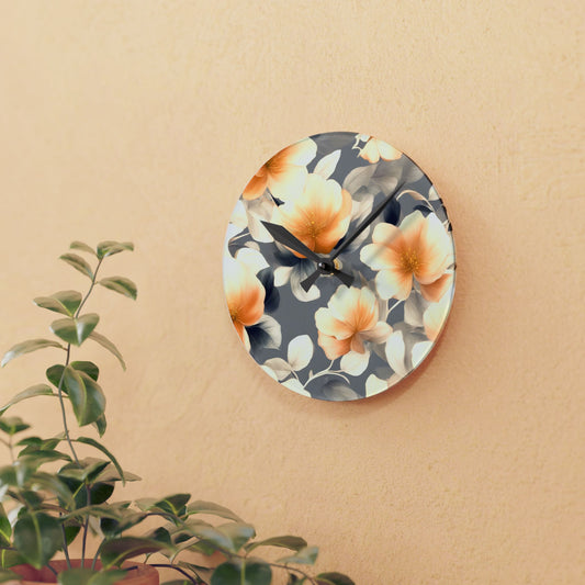 Soft Blossom Floral Bunch Acrylic Round Wall Clock, 8" x 8"