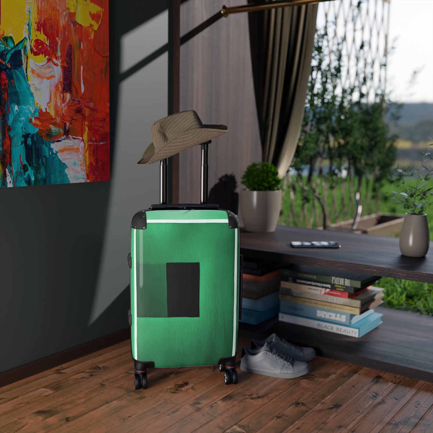 Mint Shadow Small Suitcase with built in lock, 4 double-wheels, telescopic handle, and ABS back hard-shell
