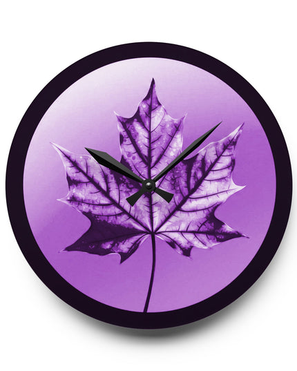Purple Maple Leaf Acrylic Wall Clock, Round or Square, 10.75" x 10.75"