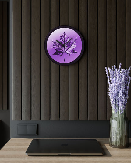 Purple Maple Leaf Acrylic Wall Clock, Round or Square, 10.75" x 10.75"