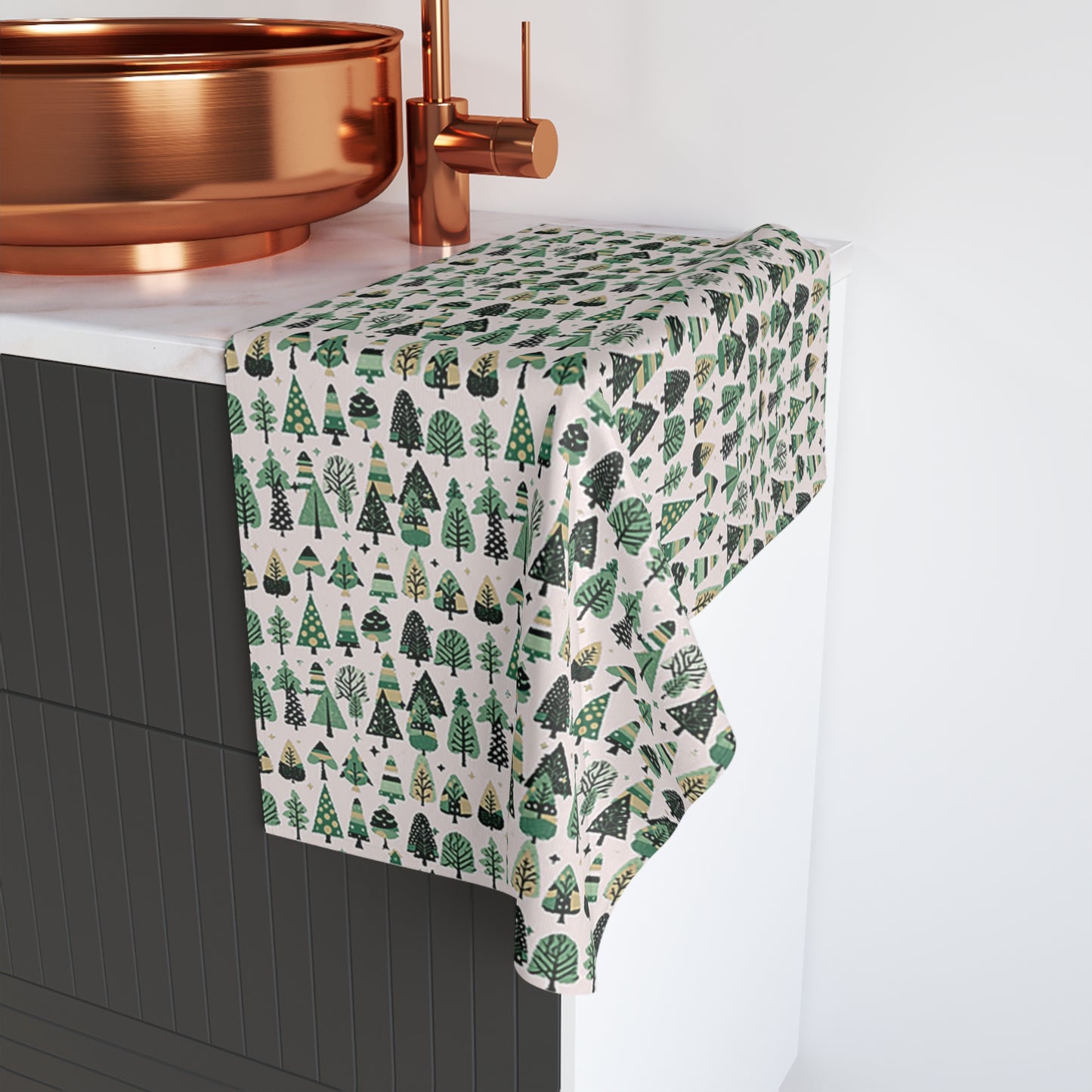 Mini Vintage Green Trees Hand Towel, 16" x 28"