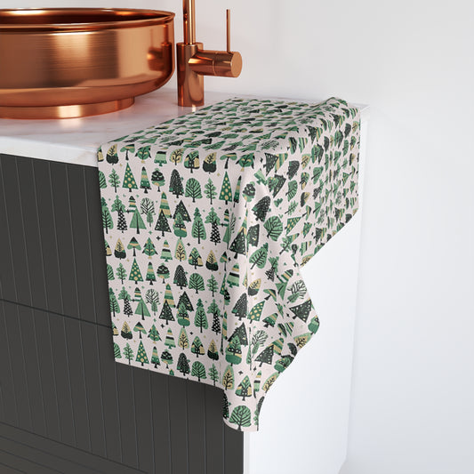 Mini Vintage Green Trees Hand Towel, 16" x 28"