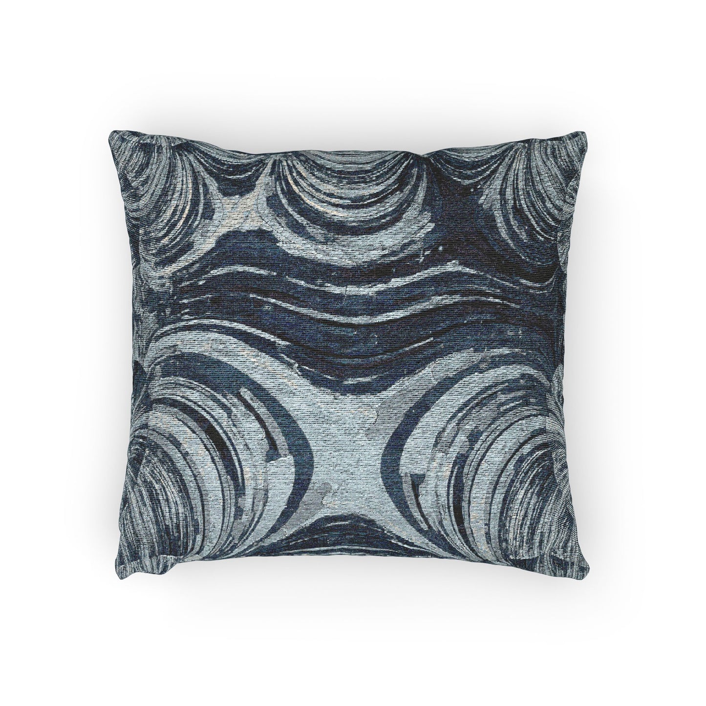 Uzi Spiral Deep Blue Woven Pillow, 17" x 18"