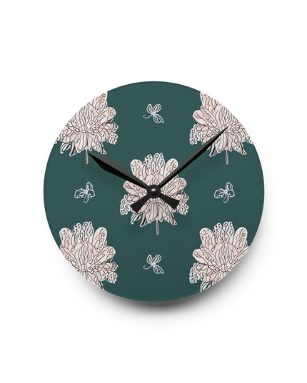 Soft White Floral Butterflies Acrylic Round Wall Clock, 8" x 8"