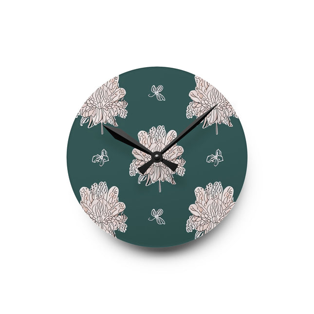 Soft White Floral Butterflies Acrylic Round Wall Clock, 8" x 8"