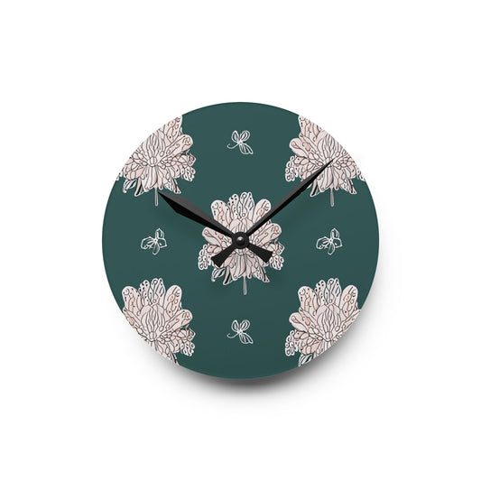 Soft White Floral Butterflies Acrylic Round Wall Clock, 8" x 8"
