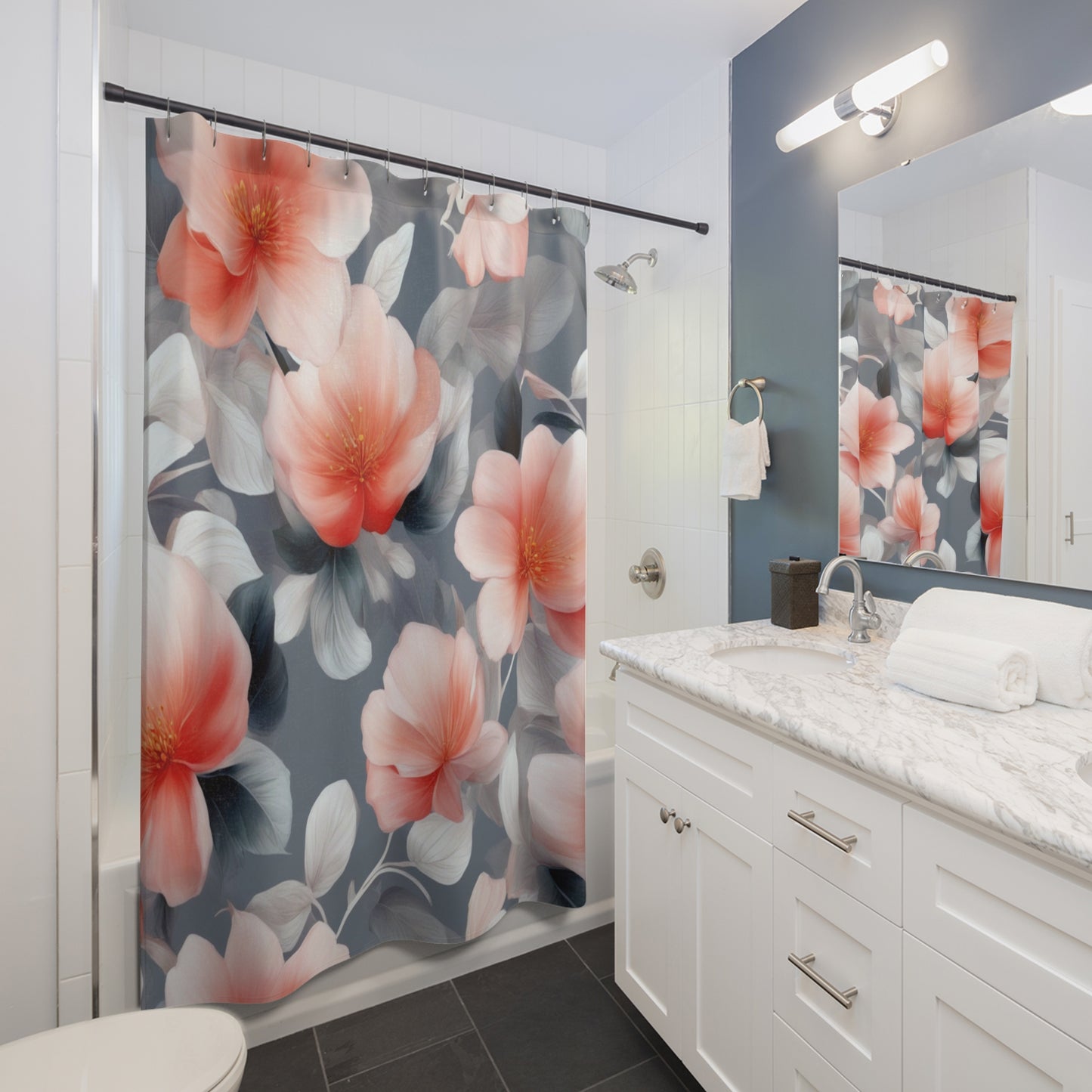 Red Blossom Floral Bunch Shower Curtains, 71" x 74"