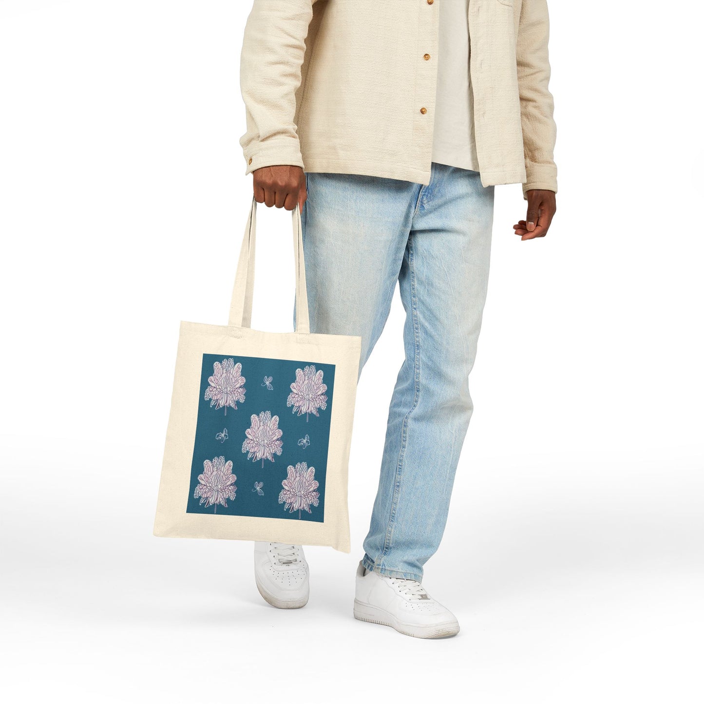 Lavender Floral Butterflies Cotton Canvas Tote Bag