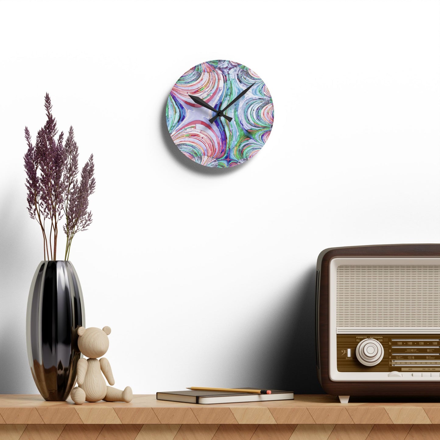 Uzi Spiral Pastels Acrylic Round Wall Clock, 8" x 8"