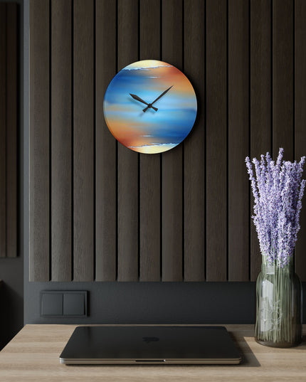 Blue Sea Red Orange Fog Acrylic Wall Clock, Round or Square, 10.75" x 10.75"
