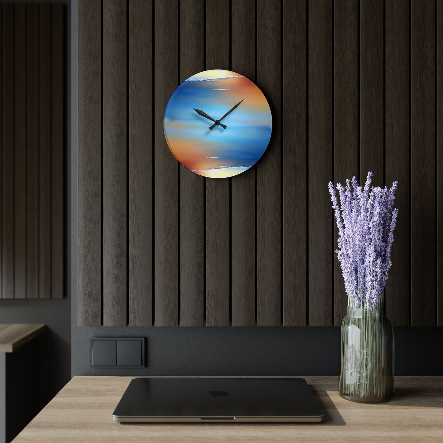 Blue Sea Red Orange Fog Acrylic Wall Clock, Round or Square, 10.75" x 10.75"