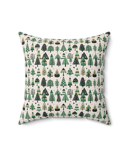 Mini Vintage Green Trees 16" x 16" Faux Suede Square Pillow