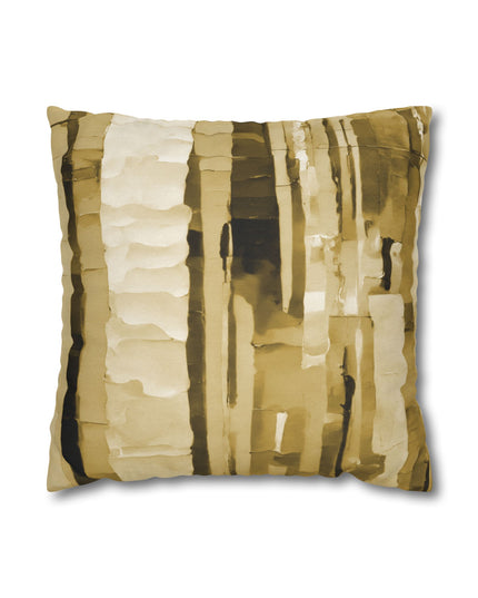 Striped Light Brown Spun Polyester Square Pillowcase, 14" x 14"