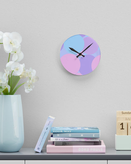 Pastel Purple and Mauve Patches Acrylic Round Wall Clock, 8" x 8"