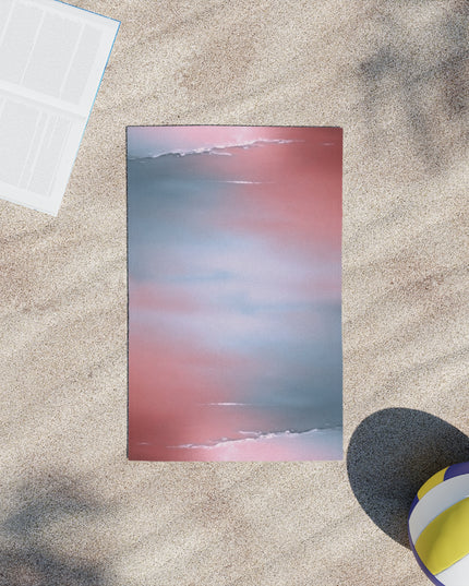 Gray Sea Pink Fog Beach Towel, 18" x 27"