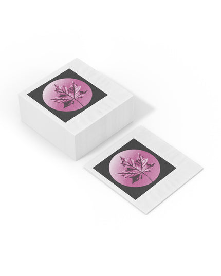 Magenta Maple Leaf White Coined Napkins, 6.5" x 6.5"