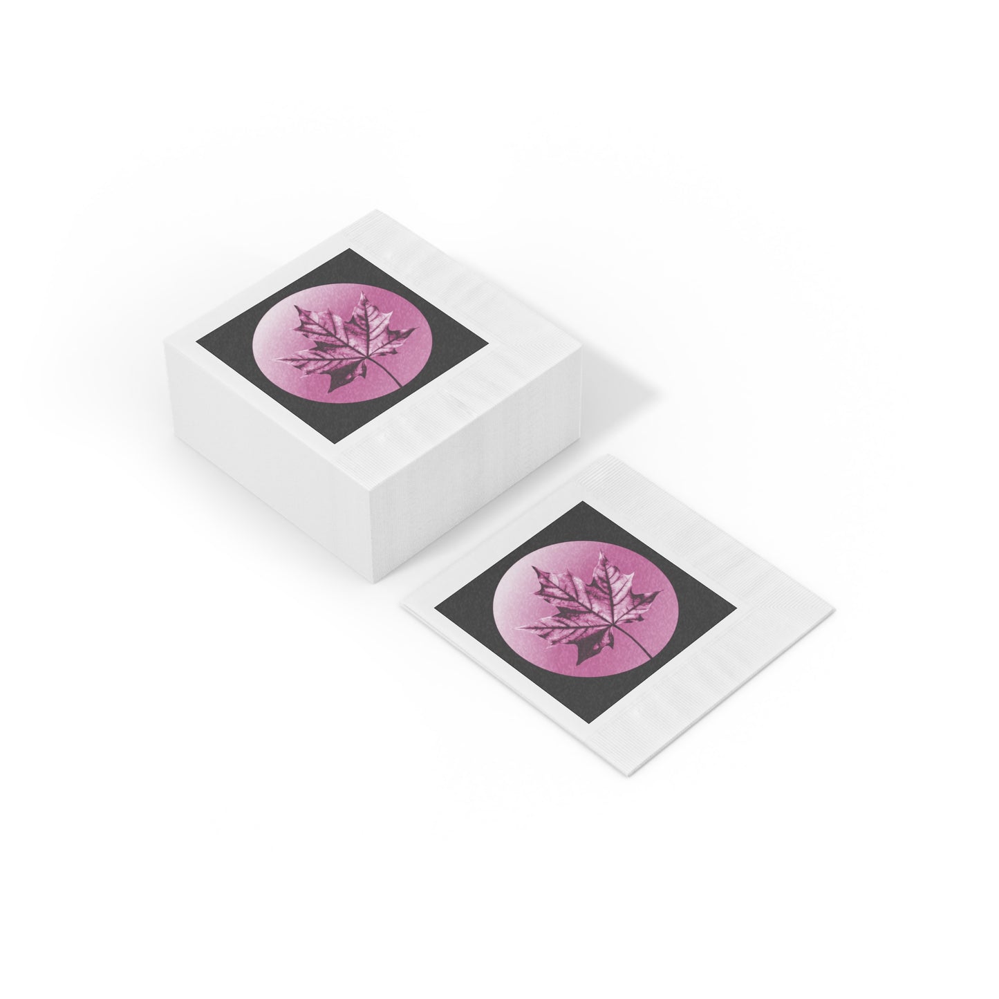 Magenta Maple Leaf White Coined Napkins, 6.5" x 6.5"
