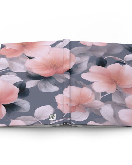 Peach and Blue Gray Floral Bunch Hardcover Journal Matte with 150 lined pages, 5.75" x 8"