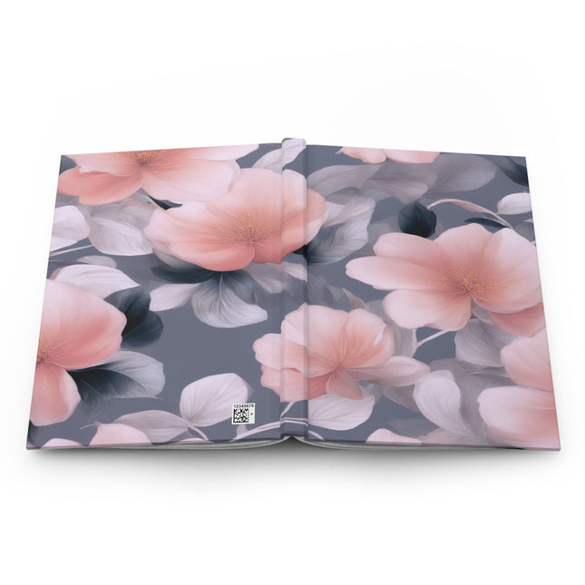 Peach and Blue Gray Floral Bunch Hardcover Journal Matte with 150 lined pages, 5.75" x 8"