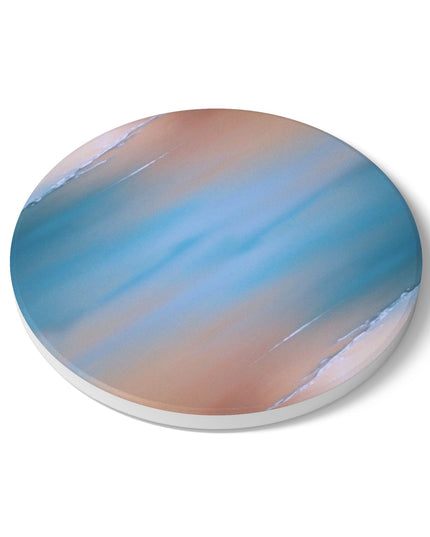 Blue Sea Peach Fog 4" x 4" Round Ceramic Coaster