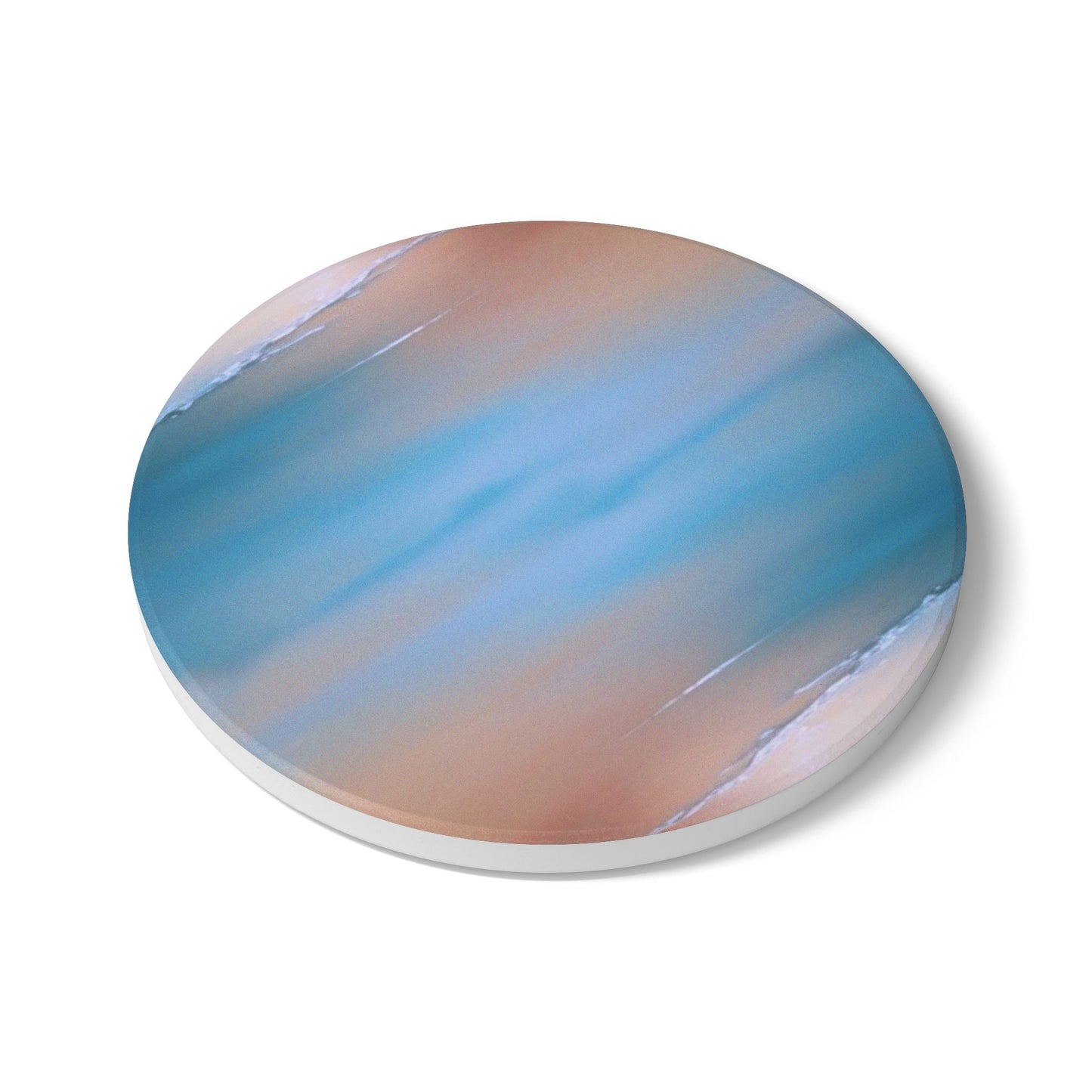 Blue Sea Peach Fog 4" x 4" Round Ceramic Coaster