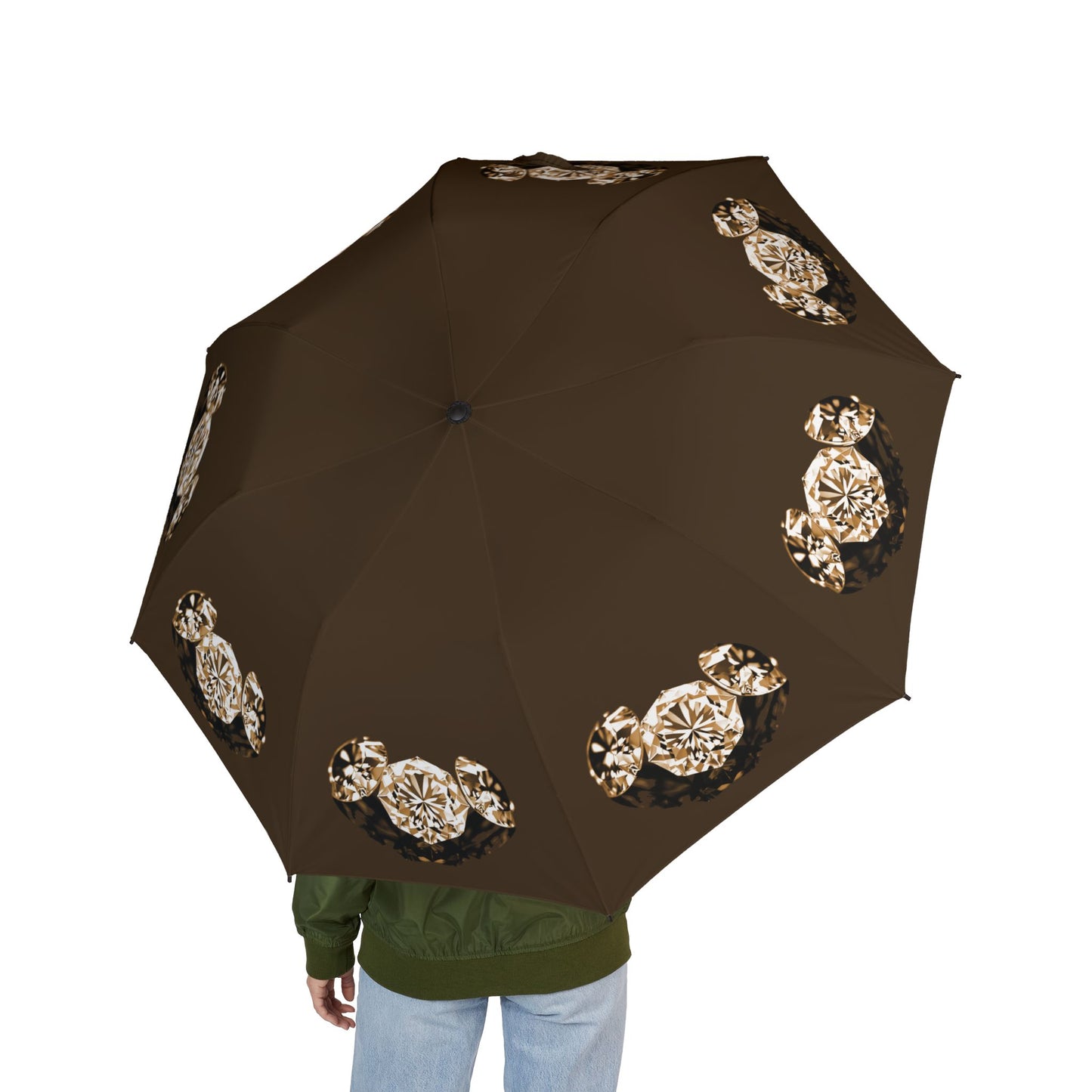 Stylish Chocolate Tri-Diamonds Foldable Umbrella - Compact & Chic