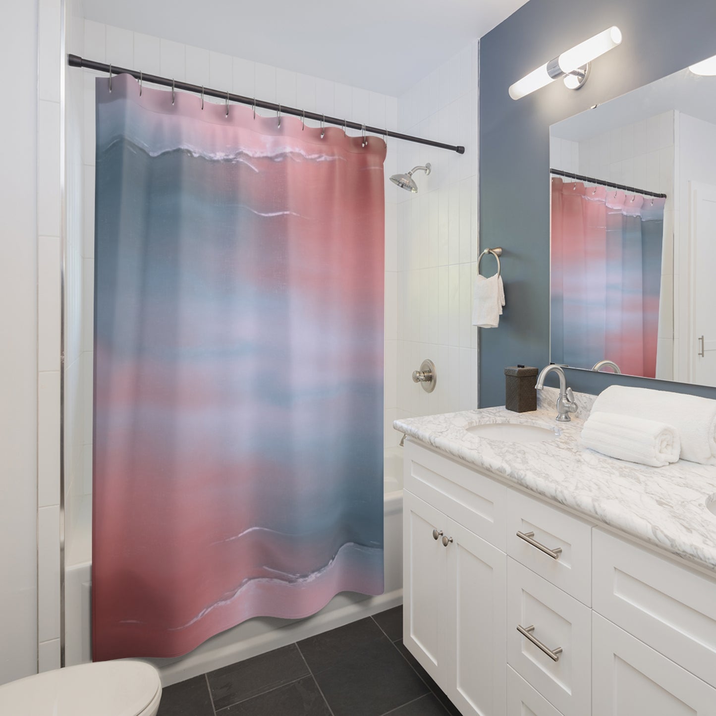 Gray Sea Pink Fog Shower Curtains, 71" x 74"