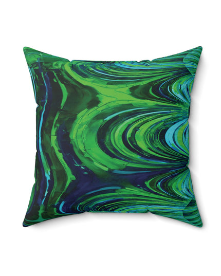 Uzi Spiral Blue Green Faux Suede Square Pillow, 18" x 18"