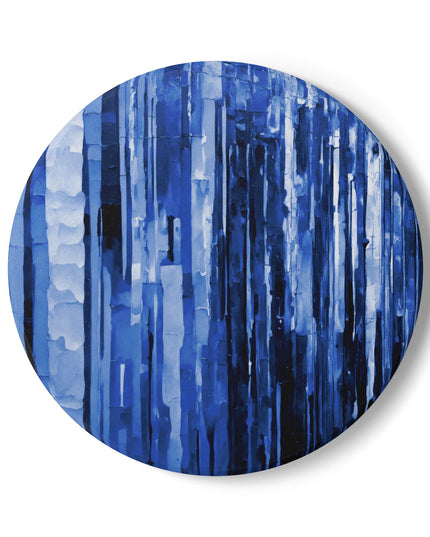 Striped Deep Blue 4" x 4" Round Ceramic Coaster