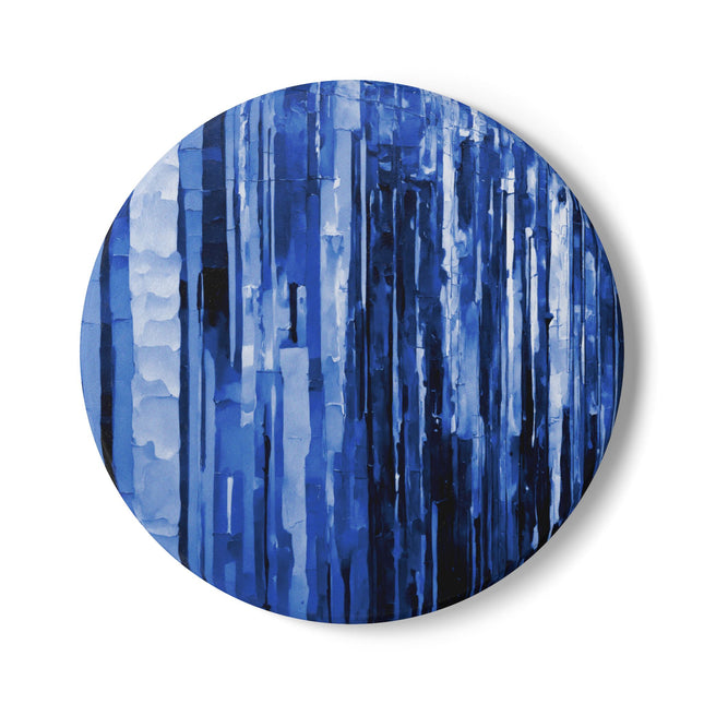 Striped Deep Blue 4" x 4" Round Ceramic Coaster