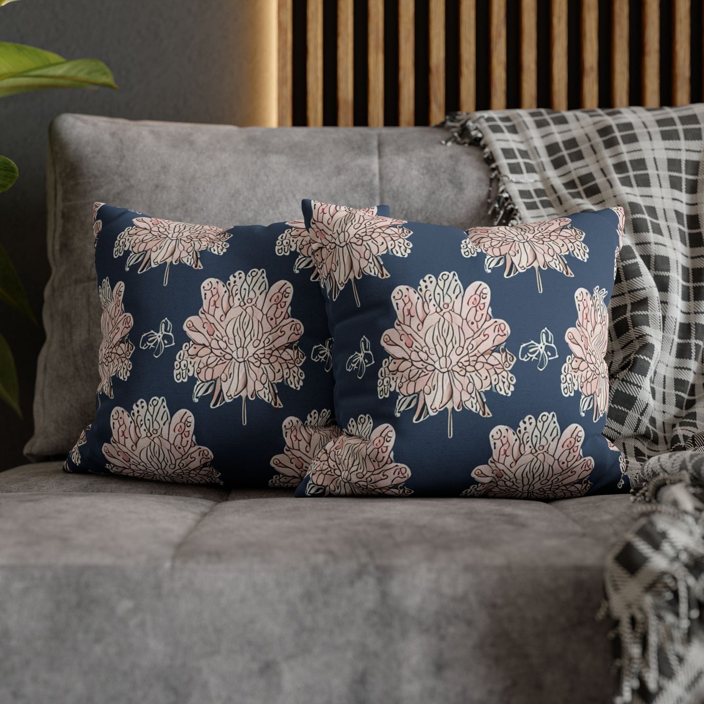 Rose White Floral Butterflies Spun Polyester Square Pillowcase, 14" x 14"