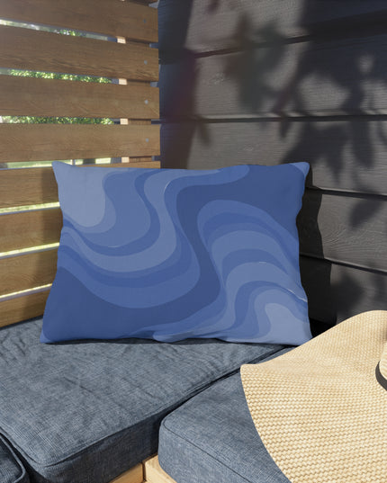 Deep Blue Wavey 20" x 14" Outdoor Pillow