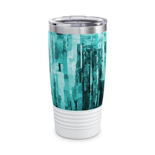 Striped Tif Ringneck Tumbler, 20oz in white, steel and black