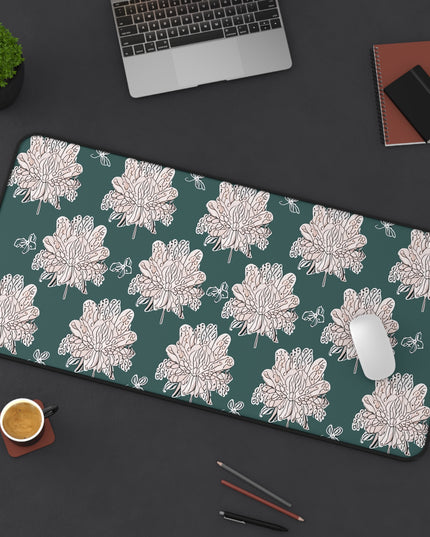 Soft White Floral Butterflies 16" x 32" Desk Mat
