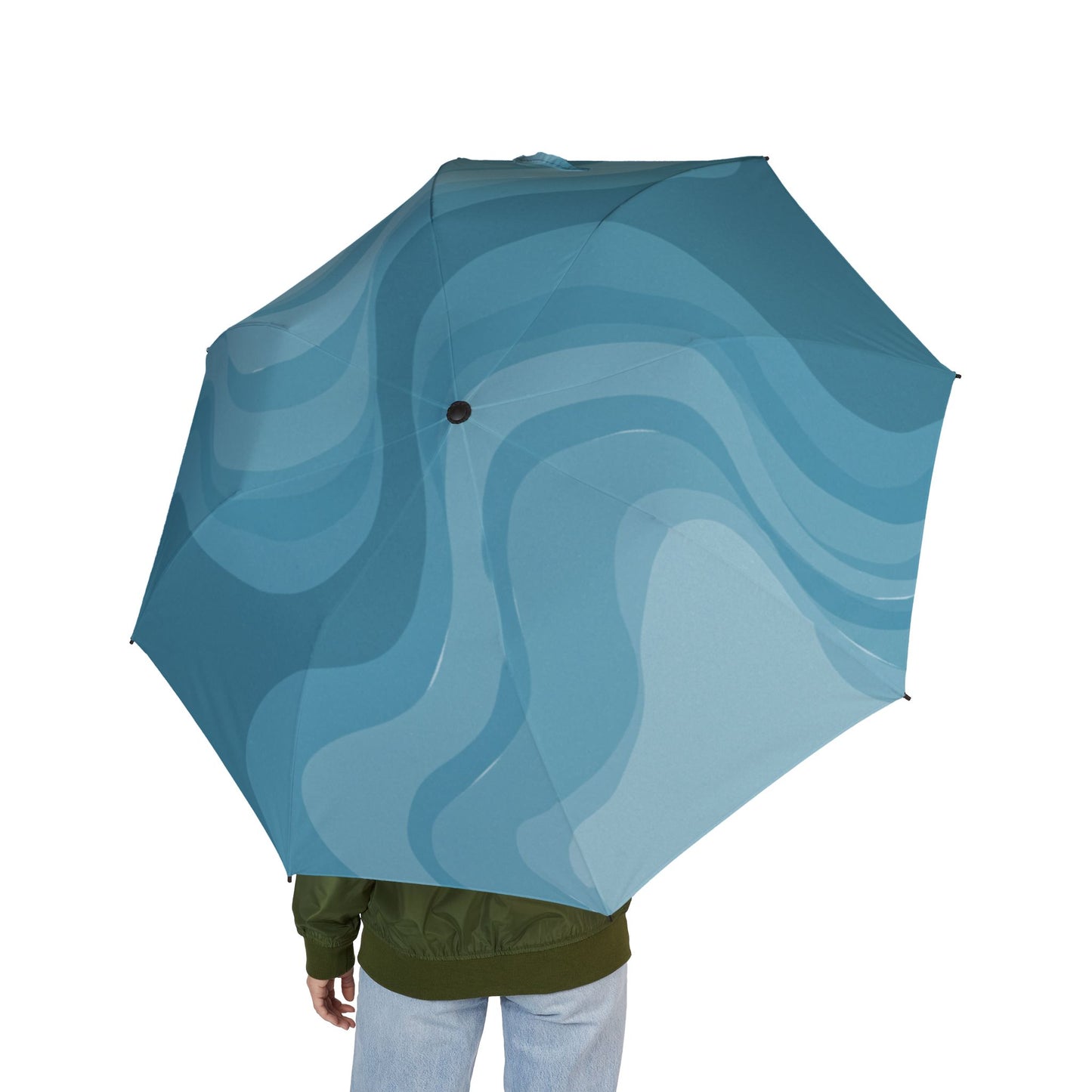Sky Blue Wavey Foldable Umbrella - Compact & Chic