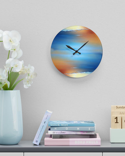 Blue Sea Red Orange Fog Acrylic Wall Clock, Round or Square, 10.75" x 10.75"