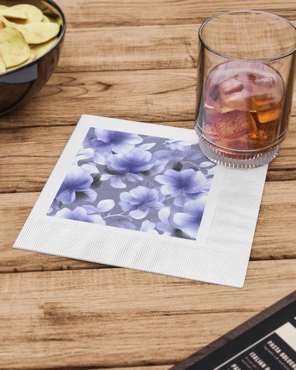 Indigo Blossom Floral Bunch White Coined Napkins, 6.5" x 6.5"