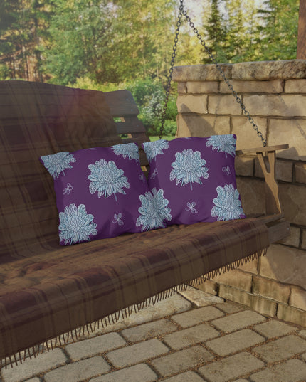 Blue Floral Butterflies 16" x 16" Outdoor Pillow