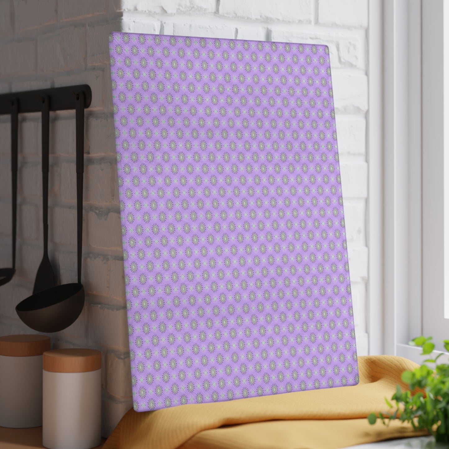Lavender Star-crossed Bodies Glass Cutting Board, 11" x 15"