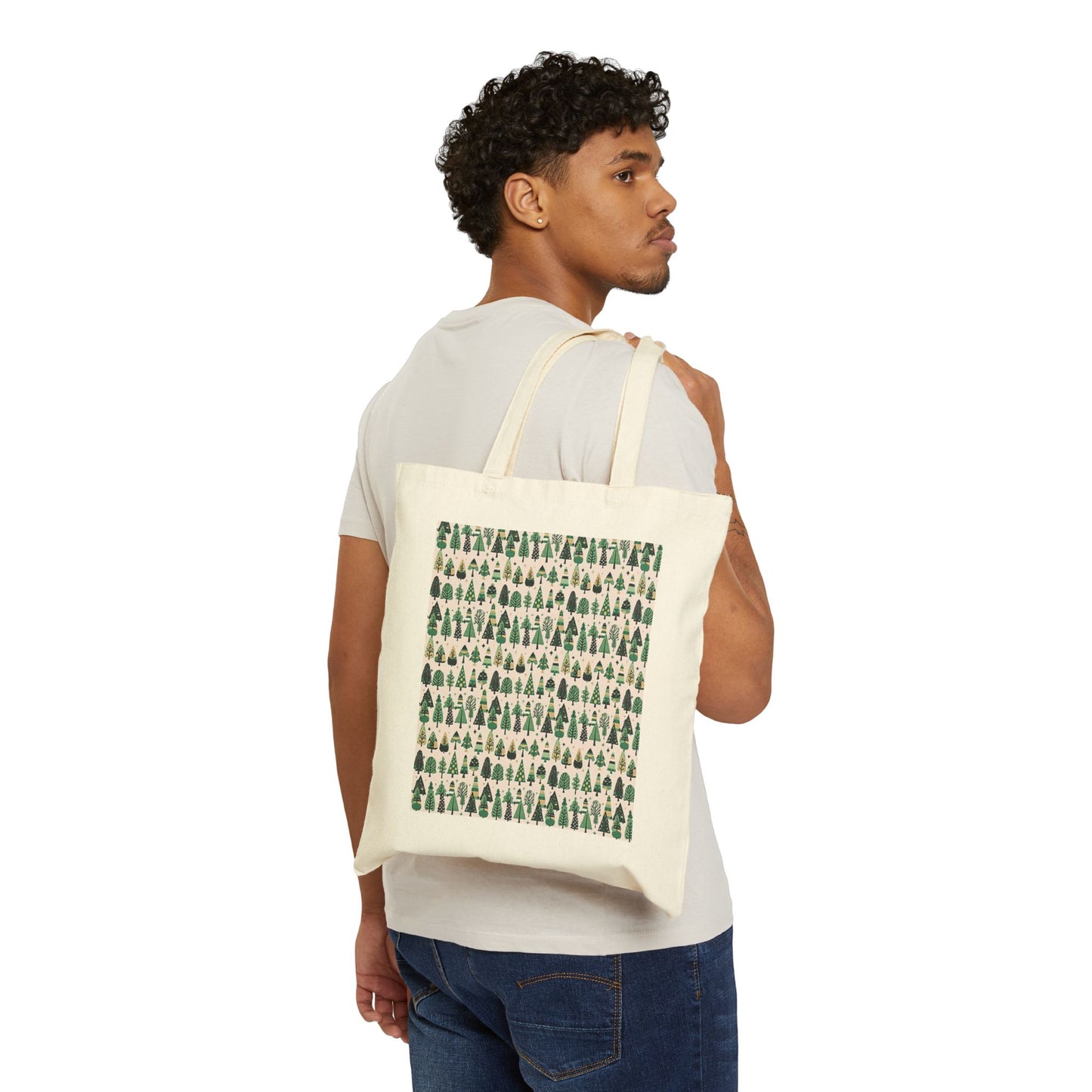 Mini Vintage Green Trees Cotton Canvas Tote Bag
