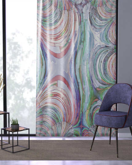 Uzi Spiral Pastels Sheer Window Curtain, 50" x 84", partially transparent