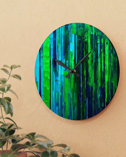 Striped Blue Green Acrylic Wall Clock, Round or Square, 10.75" x 10.75"