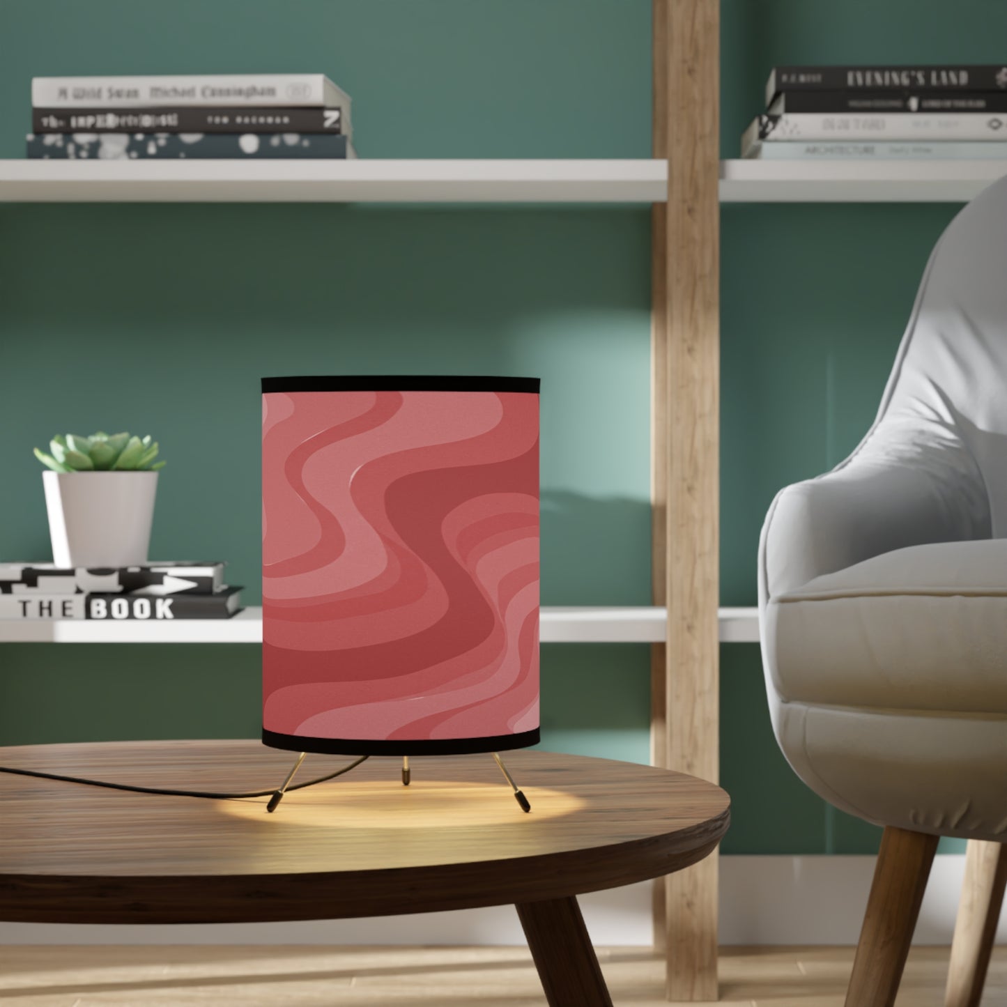Power Red Wavey Tripod Lamp with High-Res Printed Shade, US\CA plug