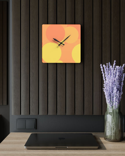 Pastel Bright Oranges Patches Acrylic Wall Clock, Round or Square, 10.75" x 10.75"