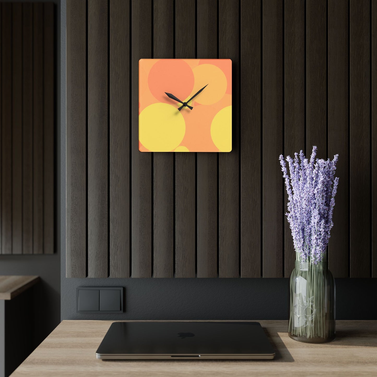 Pastel Bright Oranges Patches Acrylic Wall Clock, Round or Square, 10.75" x 10.75"