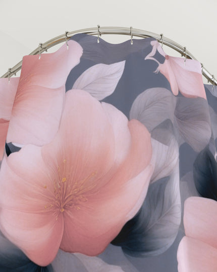 Peach and Blue Gray Floral Bunch Shower Curtains, 71" x 74"