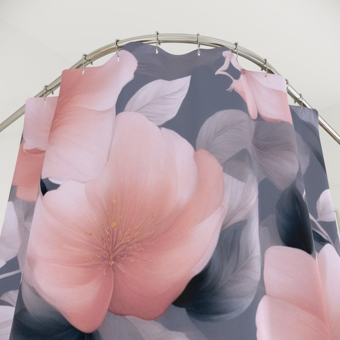Peach and Blue Gray Floral Bunch Shower Curtains, 71" x 74"