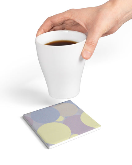 Pastel Soft Blue and Soft White Patches 4" x 4" Square Ceramic Coaster
