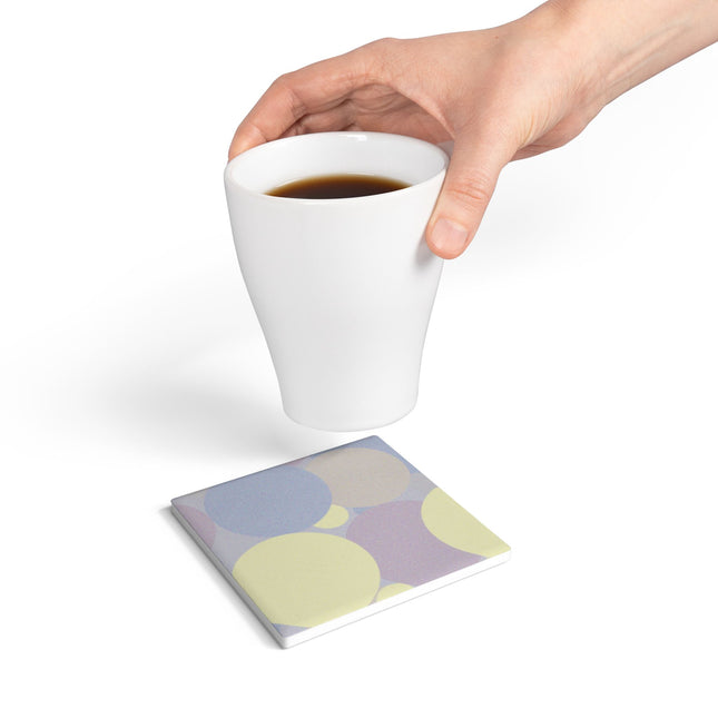 Pastel Soft Blue and Soft White Patches 4" x 4" Square Ceramic Coaster