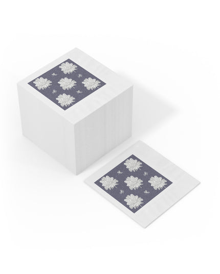 White Floral Butterflies White Coined Napkins, 6.5" x 6.5"